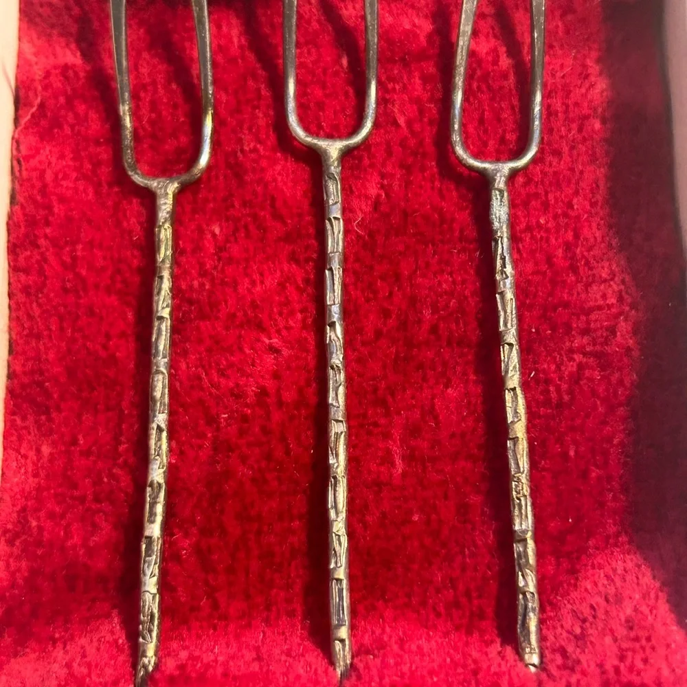 Vintage Cocktail Hors D'Ouvre Picks Set Of 3 In‎ Box Gold Silver Color Rustic